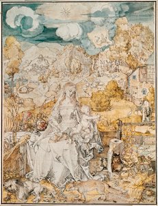 Madonna met een veelheid aan dieren (aquarel, pen en penseel op papier) door Albrecht Dürer or Duerer