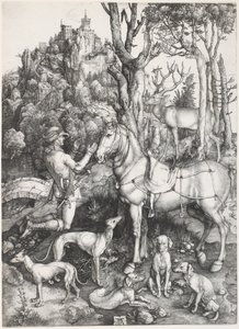 Sint Eustachius, ca. 1500-1501 (gravure) door Albrecht Dürer