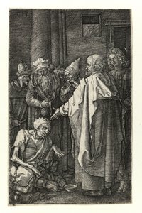 St. Petrus en St. Johannes genezen de kreupelen bij de tempelpoort door Albrecht Dürer
