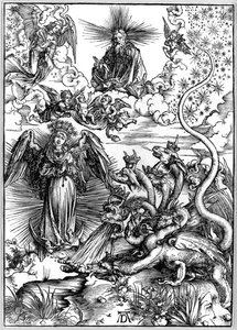 De Apocalyptische Vrouw of De Vrouw Bekleed met de Zon en de Zevenkoppige Draak, uit De Apocalyps of de Openbaring van St. Johannes door Albrecht Dürer