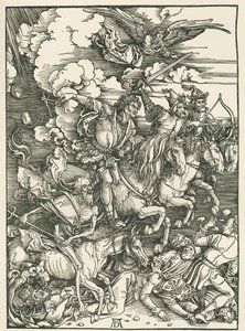 De vier ruiters van de Apocalyps. De Openbaring van Johannes, ca. 1497-98 (houtsnede) door Albrecht Dürer or Duerer