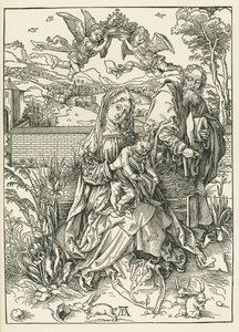De Heilige Familie met drie hazen, ca. 1497 (houtsnede) door Albrecht Dürer or Duerer