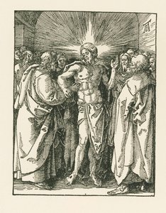 De ongeloofwaardigheid van de heilige Thomas, ca. 1510-10 (houtsnede) door Albrecht Dürer or Duerer