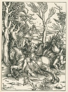 De ridder en de landsknecht, ca. 1496 (houtsnede) door Albrecht Dürer or Duerer