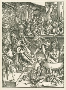 Het martelaarschap van Johannes de Evangelist, ca. 1496-97 (houtsnede) door Albrecht Dürer or Duerer