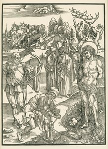 Het martelaarschap van Sint Sebastiaan, ca. 1500 (houtsnede) door Albrecht Dürer or Duerer