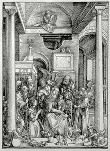 De Maagd en het Kind met Heiligen (houtsnede) door Albrecht Dürer