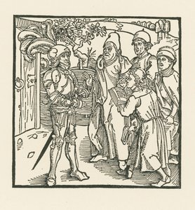 De ridder geeft twee schriftgeleerden en twee priesters de opdracht om dit boek samen te stellen door Albrecht Dürer or Duerer