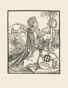 De dichter Sebastian Brant knielend door Albrecht Dürer or Duerer