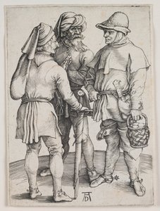 Drie boeren in gesprek, ca. 1497 (gravure) door Albrecht Dürer or Duerer