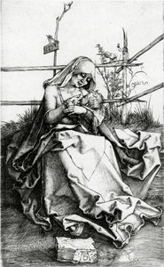 Maagd en kind zittend op een grasbank door Albrecht Dürer