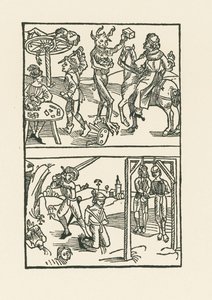Houtsnede bij " Wie der Würffel auff ist Kumen " door Albrecht Dürer or Duerer