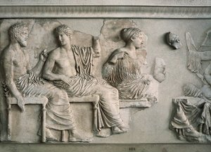 Poseidon, Apollo, Artemis en Aphrodite afgebeeld op de oostelijke fries van het Parthenon door Alcamenes (attr. to)