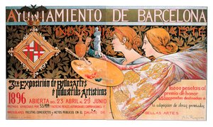 Affiche voor de derde "Expositie van Schone Kunsten en Artistieke Industrieën" van Barcelona in 1896 door Alejandro de Riquer