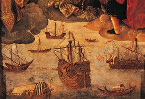 Spaanse karveel (detail van Maagd van de Navigators) door Alejo Fernandez