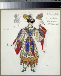 Kostuumontwerp voor het stuk Het Maskerbal van Mikhail Lermontov door Aleksandr Jakovlevic Golovin