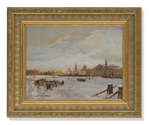 Uitzicht over de bevroren Neva, de Rostral kolommen, de Sint-Isaacskathedraal en de Admiraliteit, Sint-Petersburg door Aleksandr Karlovich Beggrov