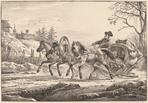 Een gehuurde koetsier in de winter door Aleksandr Osipovich Orlovskii
