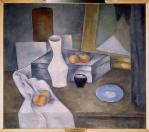 Stilleven met appels en blauw schoteltje door Aleksandr Vasilievich Shevchenko