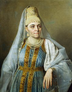 Portret van Marfa Venetsianova in kostuum door Alexey Venetsianov (1780-1847), ca. 1828