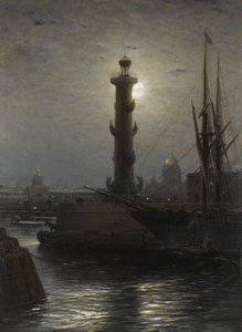 De Rostral Kolom bij de Beurs in Sint-Petersburg, 1878 door Aleksei Petrovich Bogolyubov