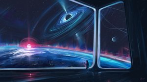 Uitzicht op de planeet bij een zwart gat