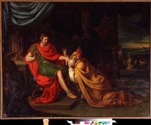 Priamus en Achilles. Scène met personages uit de Trojaanse oorlog door Alessandro Varotari