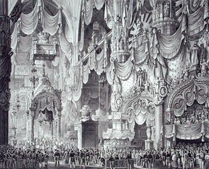 Kroning van Ferdinand I (1793-1875) in de kathedraal van Milaan door Alessandro (after) Sanquirico