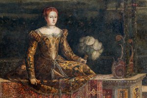 Portret van een edelvrouw, (detail) van de Kleine Kamer van de Edelvrouwen door Alessandro Bonvicino Moretto