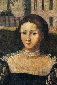 Portret van een edelvrouw (detail) door Alessandro Bonvicino Moretto