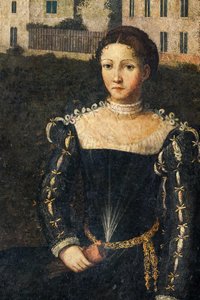 Portret van een edelvrouw (detail) door Alessandro Bonvicino Moretto
