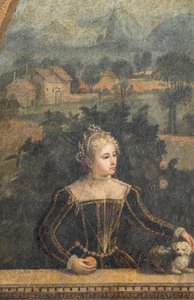 Portret van een edelvrouw (detail van de Kleine Kamer van de Edelvrouwen) door Alessandro Bonvicino Moretto