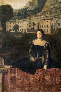 Portret van een edelvrouw, detail van de Kleine Kamer van de Edelvrouwen door Alessandro Bonvicino Moretto