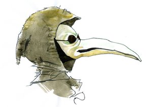 Een pestdokter met een snavelachtig masker gevuld met aromatische items door Alessandro Lonati