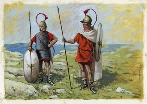 Oud Griekenland: tureophore huursoldaat (Thureophoros of Thureophoroi) en Thorakites (Thorakitai) door Alessandro Lonati