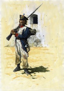Eerste Keizerrijk: infanteriesoldaat en kanonnier van de Franse infanteriebrigade van het grote Napoleontische leger in een fort