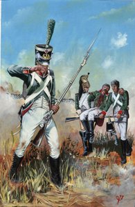 Eerste Keizerrijk (1804-1814 en 1815): soldaten van het grote Napoleontische leger in Italië helpen een gewonde kameraad