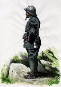Eerste Wereldoorlog 1914-1918: Alpenjagerofficier van het Italiaanse leger aan het Front des Alpes door Alessandro Lonati