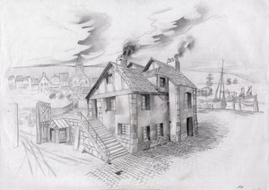 Huis in een dorp nabij een haven in Frankrijk in de 19e eeuw door Alessandro Lonati