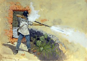 Italiaanse campagne: een Oostenrijkse infanterist die het vuur opent tijdens de slag bij Solferino door Alessandro Lonati