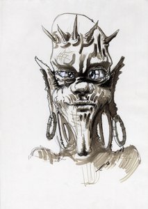 Legendarisch monster voor fantasie illustratie: gezicht van een tribaal wezen of trol