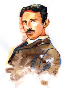 Portret van Nikola Tesla Amerikaanse uitvinder en ingenieur van Servische afkomst door Alessandro Lonati