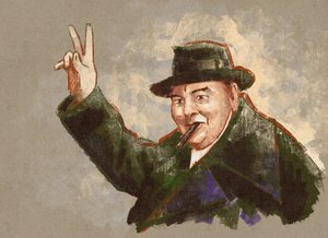 Portret van Sir Winston Leonard Spencer Churchill (illustratie) door Alessandro Lonati