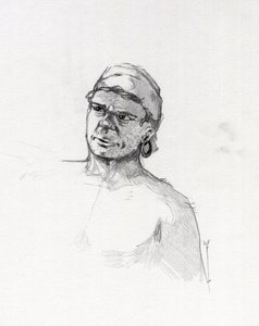 Portret van een piraat (kaper) of buste van een matroos (Illustratie) door Alessandro Lonati