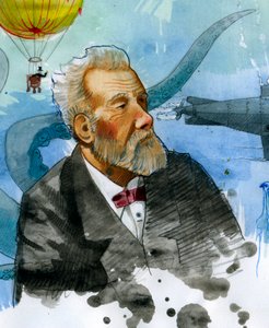 Portret van de Franse schrijver Jules Verne (1828-1905) door Alessandro Lonati