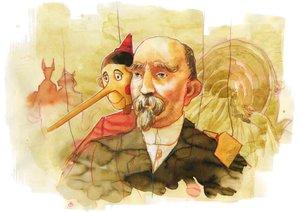 Portret van de Italiaanse schrijver Carlo Collodi (1826-1890) auteur van het personage Pinokkio door Alessandro Lonati