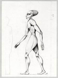 Sciencefiction illustratie: een alien van de planeet Mars op veroveringstocht in de ruimte door Alessandro Lonati