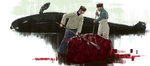 Twee walvissen, snijden van een walvis door Alessandro Lonati