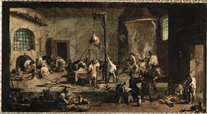 Scène in het gerechtsgebouw ... (olieverf op doek) door Alessandro Magnasco