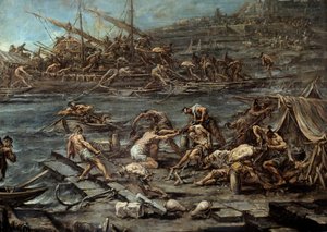 Het inschepen van de galeislaven in de haven van Genua (detail)